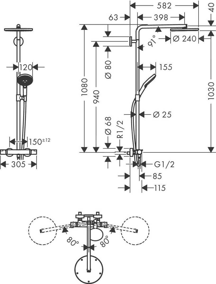 Hansgrohe Raindance Select S - Showerpipe Douchset Met Thermostaat, 1jet, Mat Wit 27633700 4 Hansgrohe Raindance Select S - Showerpipe Douchset Met Thermostaat, 1jet, Mat Wit 27633700 - Afbeelding 2