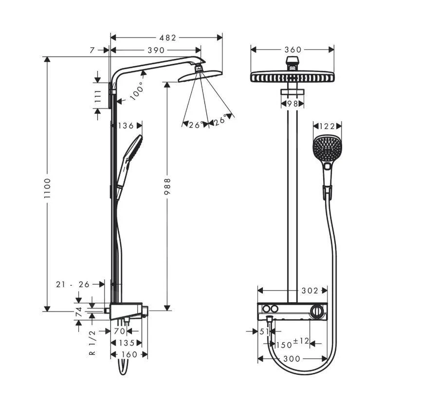 Hansgrohe Raindance Select E - Showerpipe 360 Doucheset Met ShowerTablet Select 300 Thermostaat, Wit/chroom 27288400 4 Hansgrohe Raindance Select E - Showerpipe 360 Doucheset Met ShowerTablet Select 300 Thermostaat, Wit/chroom 27288400 - Afbeelding 2