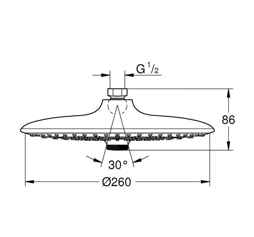 Grohe Vitalio Joy - Hoofddouche, Diameter 260 Mm, 3-jets, Chroom 26462000 4 Grohe Vitalio Joy - Hoofddouche, Diameter 260 Mm, 3-jets, Chroom 26462000 - Afbeelding 2