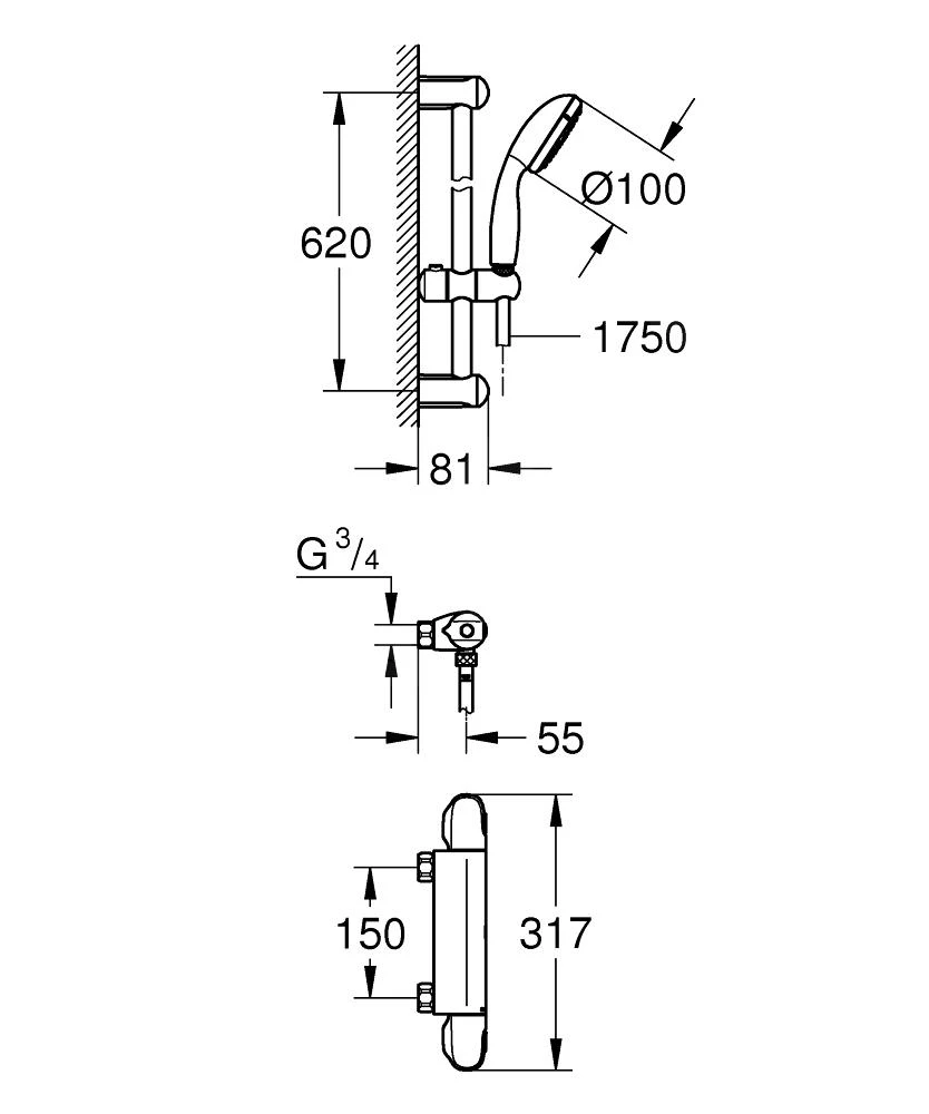 Grohe Grohtherm 1000 - Doucheset Met Thermostatische Douchekraan, Chroom 34152004 4 Grohe Grohtherm 1000 - Doucheset Met Thermostatische Douchekraan, Chroom 34152004 - Afbeelding 2