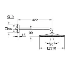 Grohe Rainshower - Hoofddouche 310 Mono Cube 9,5 L/min, 1 Straal, Douchearm 42 Mm, Hard Graphite 26564A00 -Douche Uitrusting 496f339f4801297d19bc9c32