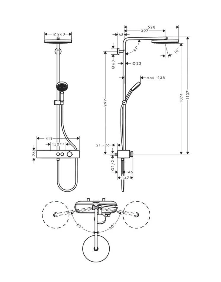 Hansgrohe Pulsify S - Douchesysteem 260 Met Thermostaatkraan ShowerTablet Select 400, EcoSmart 1 Straalsoort, Chroom 24221000 4 Hansgrohe Pulsify S - Douchesysteem 260 Met Thermostaatkraan ShowerTablet Select 400, EcoSmart 1 Straalsoort, Chroom 24221000 - Afbeelding 2