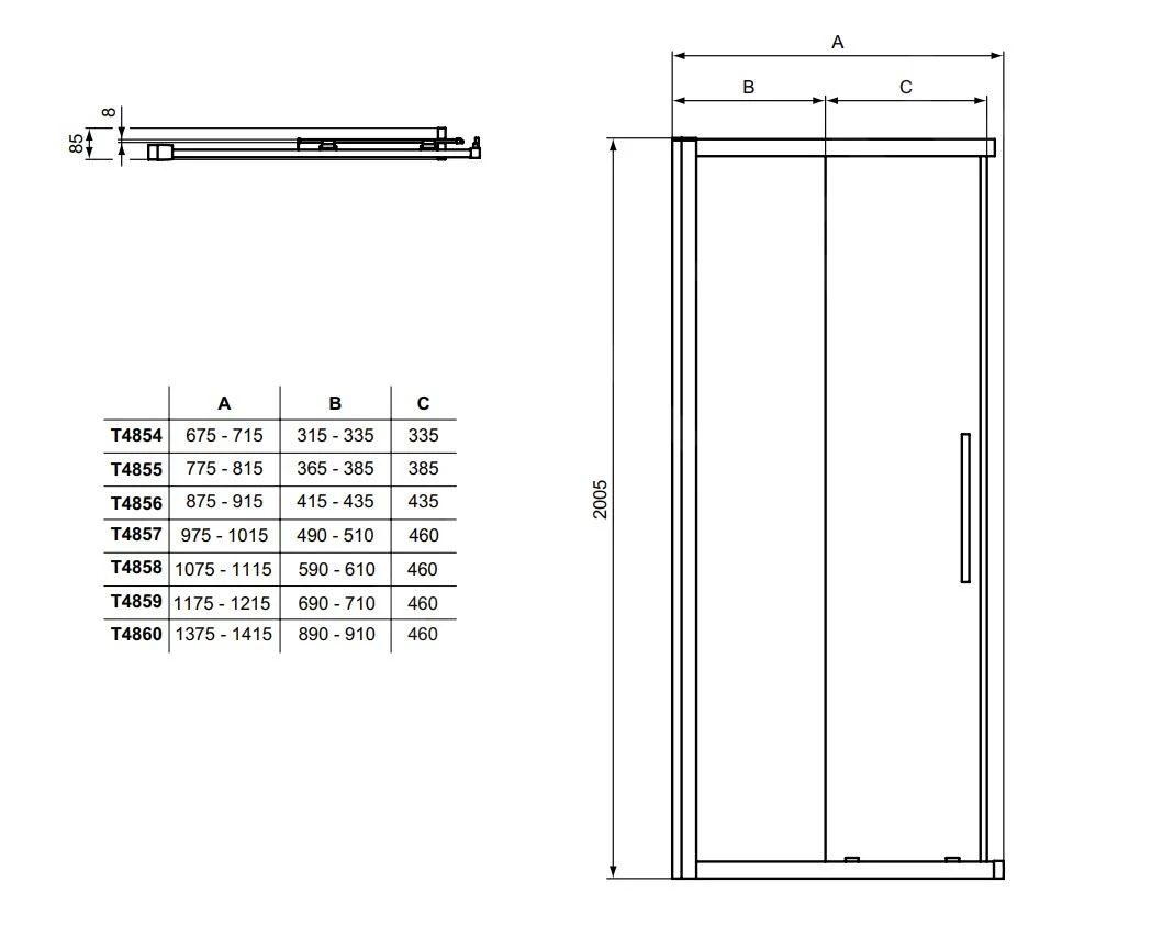 Ideal Standard I.Life - Douche Schuifdeur, Tweedelige, 900 Mm, Silver Bright/helder Glas T4856EO 4 Ideal Standard I.Life - Douche Schuifdeur, Tweedelige, 900 Mm, Silver Bright/helder Glas T4856EO - Afbeelding 2