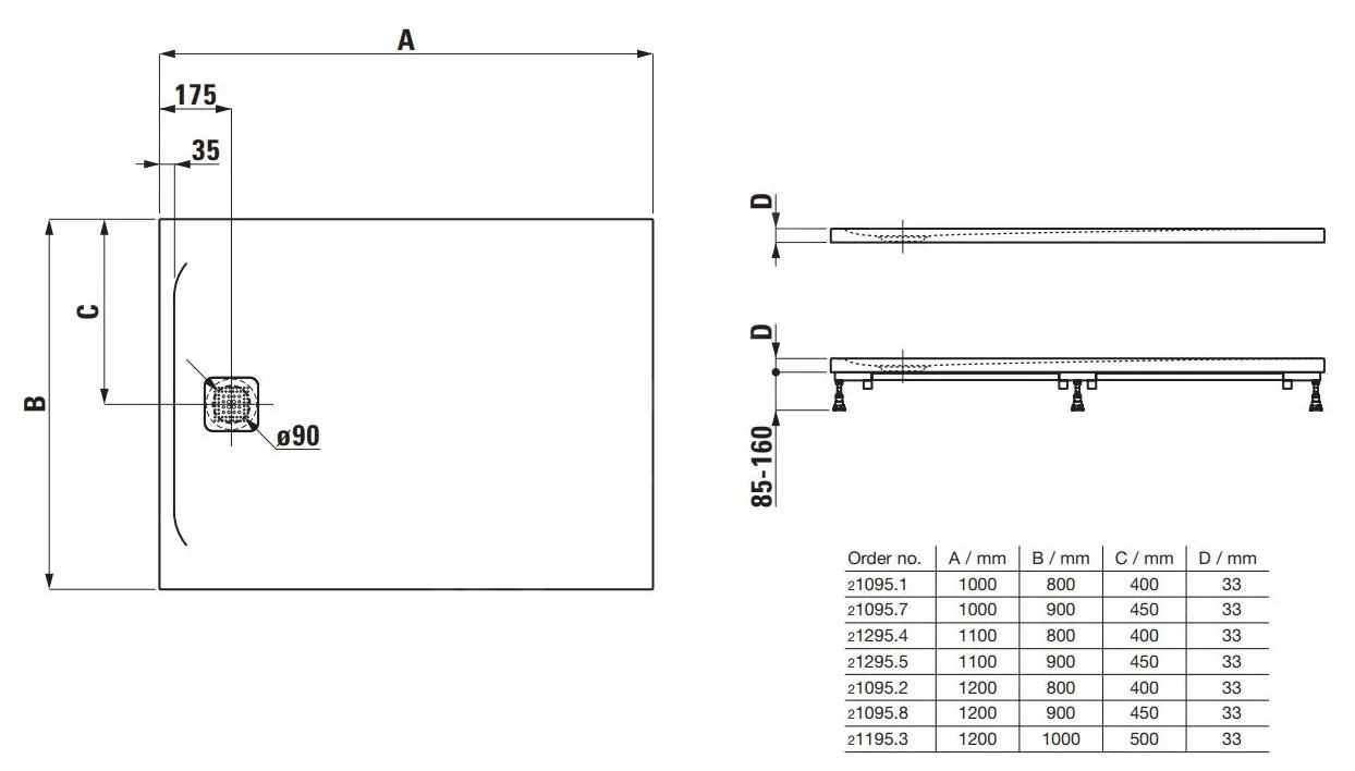 Laufen Pro - Douchebak 1200x900 Mm, Lichtgrijs H2109580770001 4 Laufen Pro - Douchebak 1200x900 Mm, Lichtgrijs H2109580770001 - Afbeelding 2