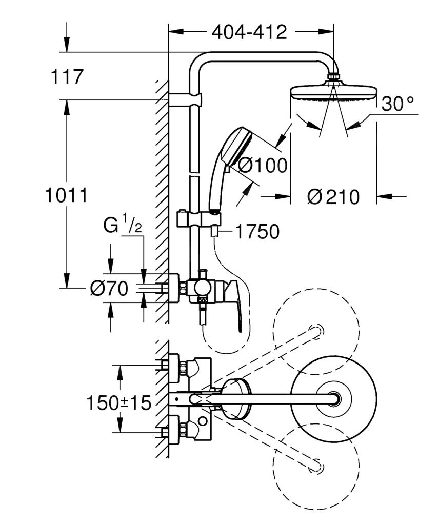 Grohe Tempesta Cosmopolitan - Douchesysteem 210 Met Opbouw Douchekraan, Chroom 26224001 4 Grohe Tempesta Cosmopolitan - Douchesysteem 210 Met Opbouw Douchekraan, Chroom 26224001 - Afbeelding 2