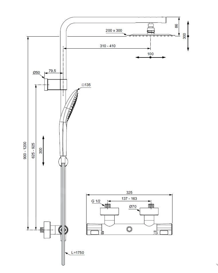 Ideal Standard CeraTherm - Doucheset Met Thermostaat, 300x200 Mm, 3jets, Chroom A7705AA 4 Ideal Standard CeraTherm - Doucheset Met Thermostaat, 300x200 Mm, 3jets, Chroom A7705AA - Afbeelding 2