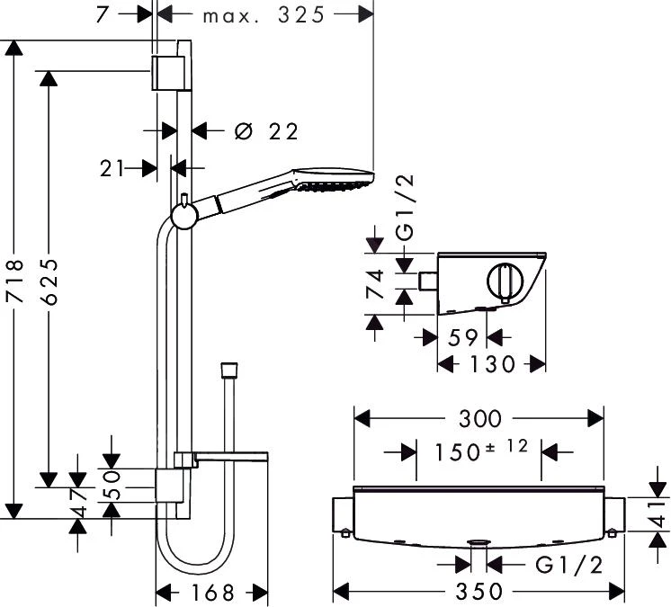 Hansgrohe Raindance Select E - 120 Doucheset Met Ecostat Select Thermostaat, 3jet, Chroom 27038000 4 Hansgrohe Raindance Select E - 120 Doucheset Met Ecostat Select Thermostaat, 3jet, Chroom 27038000 - Afbeelding 2