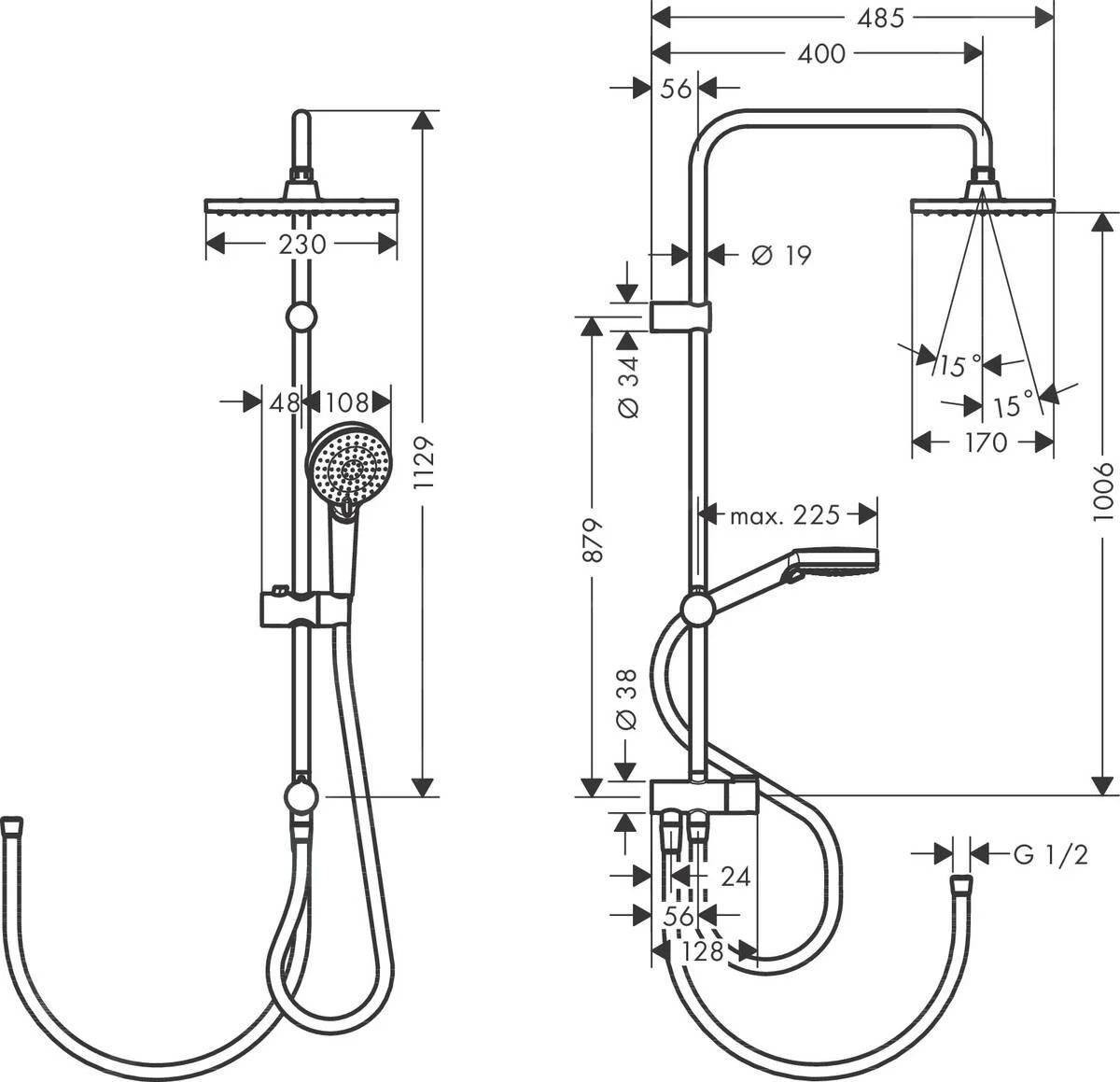 Hansgrohe Vernis Shape - Doucheset Showerpipe 230 Reno, Chroom 26282000 4 Hansgrohe Vernis Shape - Doucheset Showerpipe 230 Reno, Chroom 26282000 - Afbeelding 2