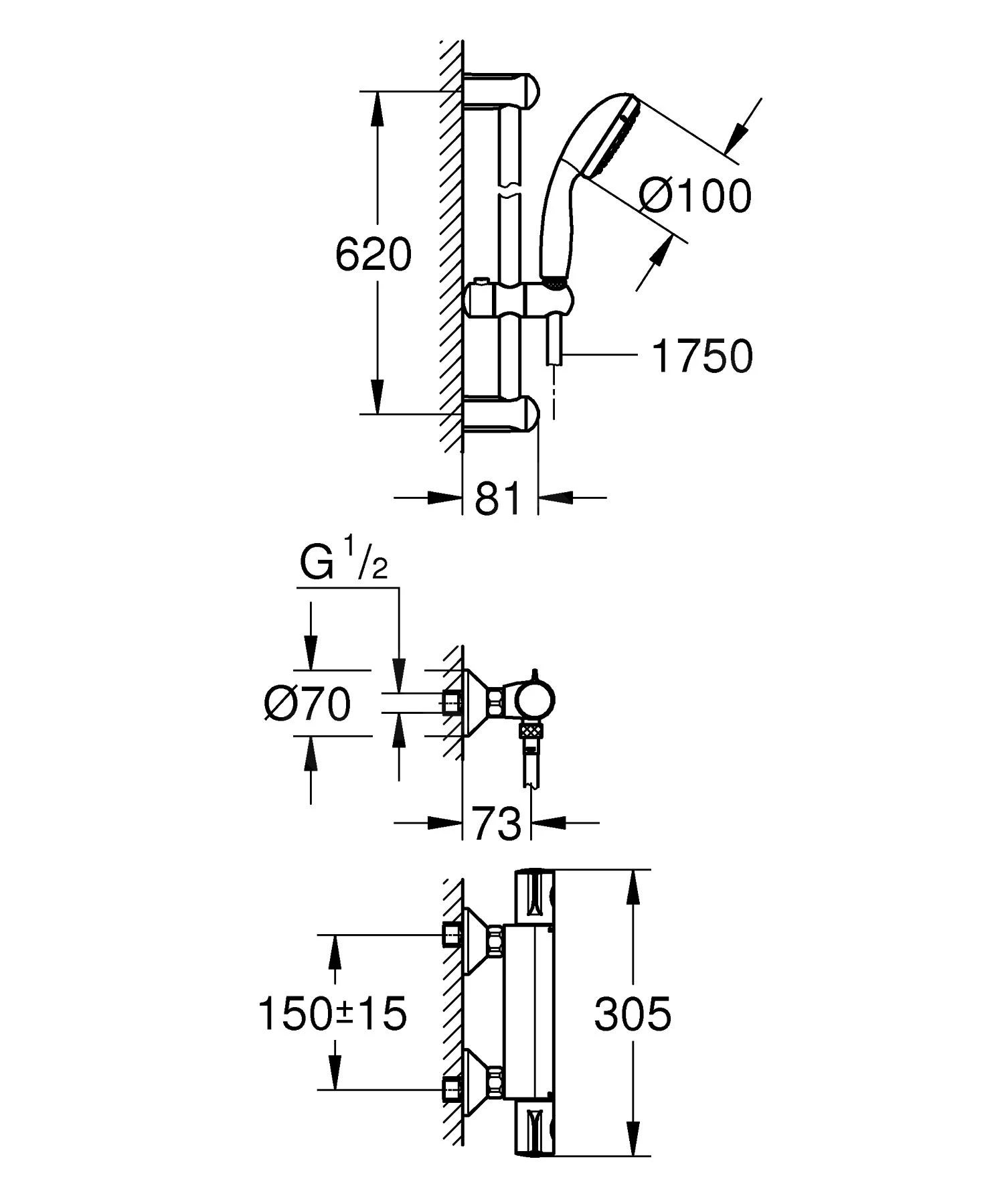 Grohe Grohtherm 800 - Thermostatische Douchekraan Met Douchegarnituur 60 Cm, 2-jets, Chroom 34565001 4 Grohe Grohtherm 800 - Thermostatische Douchekraan Met Douchegarnituur 60 Cm, 2-jets, Chroom 34565001 - Afbeelding 2