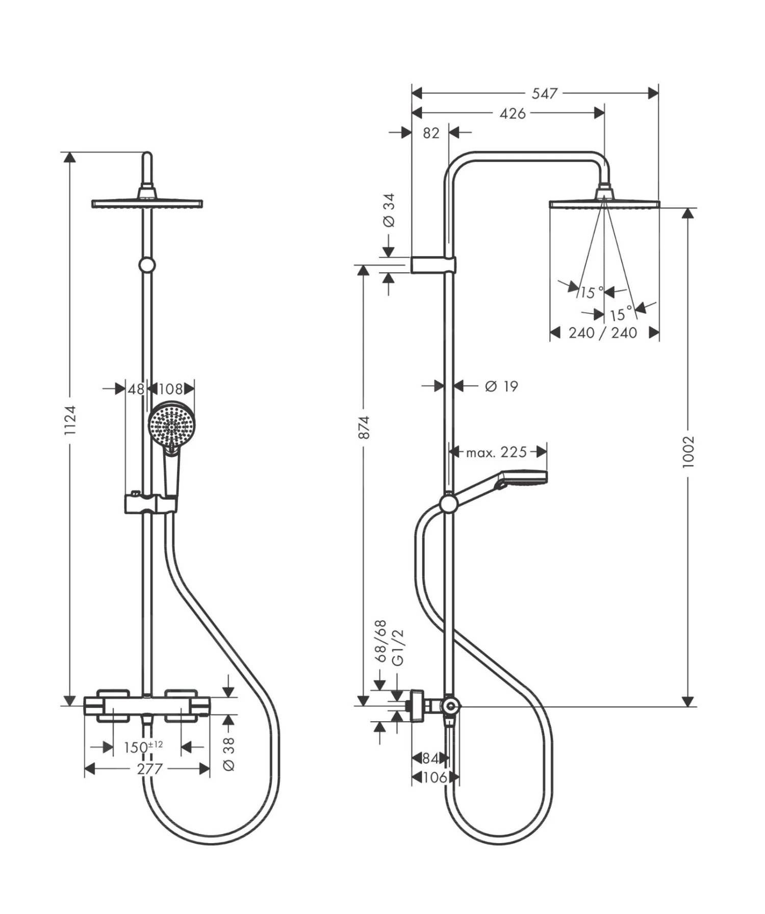 Hansgrohe Vernis Shape - Showerpipe 240 Doucheset Met Thermostaat, 2jet, EcoSmart, Mat Zwart 26429670 4 Hansgrohe Vernis Shape - Showerpipe 240 Doucheset Met Thermostaat, 2jet, EcoSmart, Mat Zwart 26429670 - Afbeelding 2
