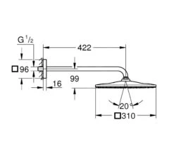 Grohe Rainshower - Hoofddouche 310 Mono Cube 9,5 L/min, 1 Straal, Douchearm 42 Mm, Geborsteld Cool Sunrise 26564GN0 -Douche Uitrusting c7ba2814057f6cdf483c74c7