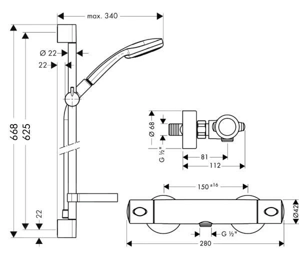 Hansgrohe Croma 100 - Doucheset Met Thermostaat, Met Handdouche Croma 100 Multi, Chroom 27086000 4 Hansgrohe Croma 100 - Doucheset Met Thermostaat, Met Handdouche Croma 100 Multi, Chroom 27086000 - Afbeelding 2